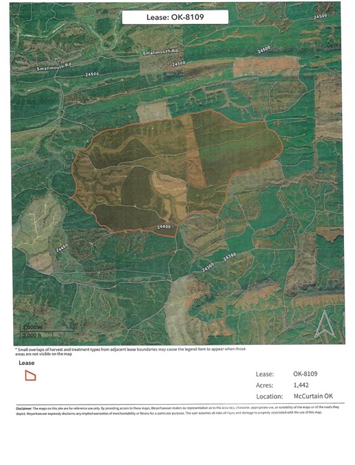 Now Leasing - 1442 acres, McCurtain, OK (OK-8109)