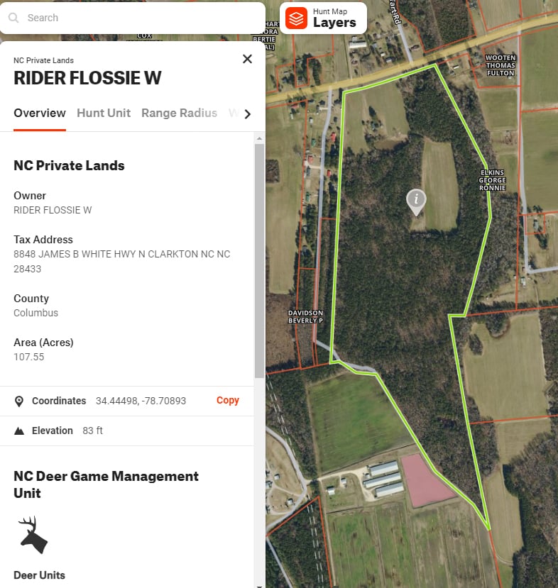 HLRBO Hunting Lease 61 acres in Montgomery County,North Carolina